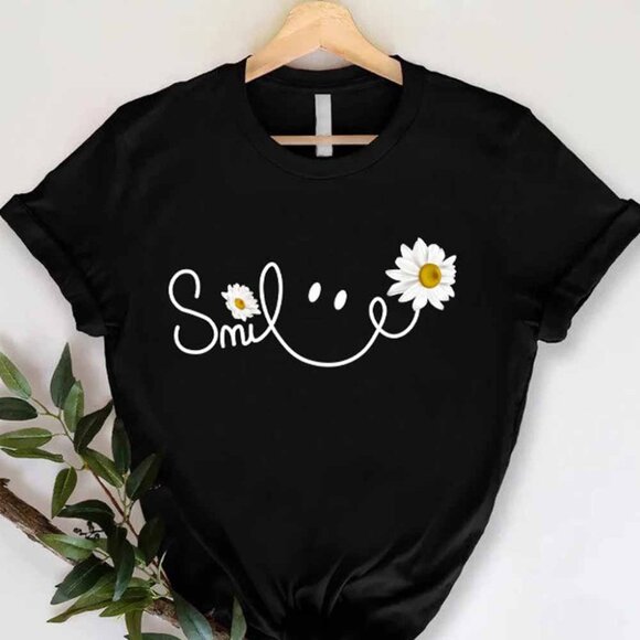 Daisy Smile Face TShirt, Daisy Flower Smile Tshirt, Summer Women Tees - Picture 1 of 4